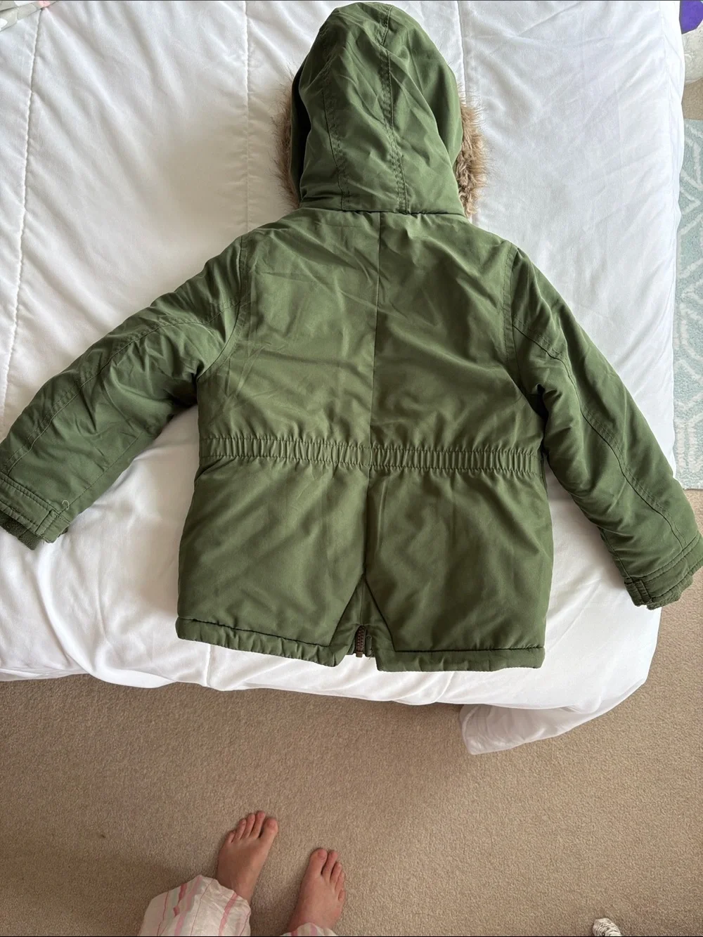 Carter's Olive Green Hooded Puffer Jacket with Faux Fur Trim size 5/6